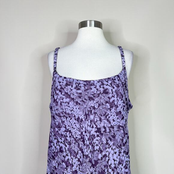 Vintage | 90s Believe Purple Lavender Floral Spaghetti Strap Y2K Midi Dress 16 - Picture 3 of 10